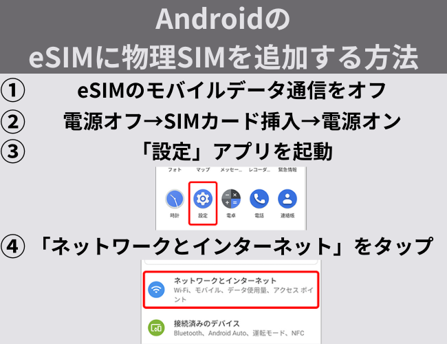 Androidの eSIMに物理SIMを追加する方法1