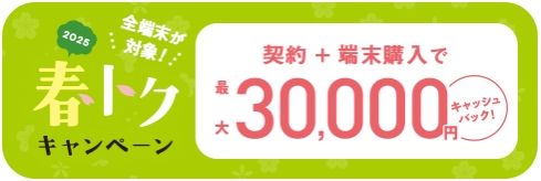【最大30,000円相当】2025春トクキャンペーン