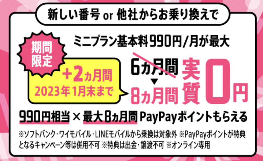 ミニプラン基本料最大半年間実質無料キャンペーン